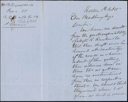 RECORD DATE NOT STATED W. B. Reynolds to Ebenezer Bradbury, 5 February 185... Stock Photos