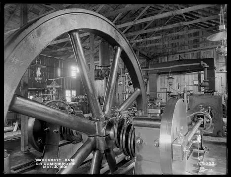 RECORD DATE NOT STATED Wachusett Dam, air compressor, Boylston, Mass., May... Stock Photos