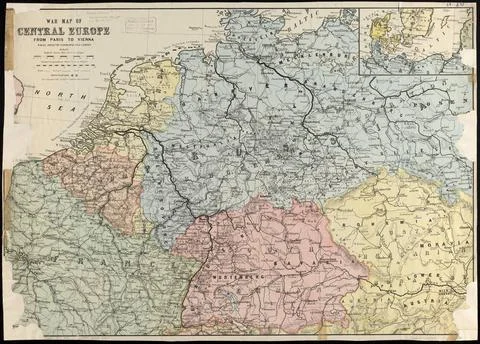 RECORD DATE NOT STATED War map of Central Europe from Paris to Vienna , Fr... Foto stock