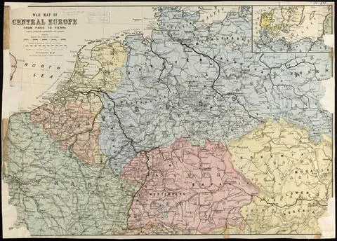 RECORD DATE NOT STATED War map of Central Europe from Paris to Vienna. Rel... Stock Photos