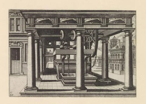 RECORD DATE NOT STATED  Water well under colonnade with Tuscan columns, Jo... Foto stock