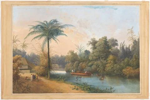 RECORD DATE NOT STATED  Waterfall in Tjieroek Betong Java, Charles William... 스톡 사진