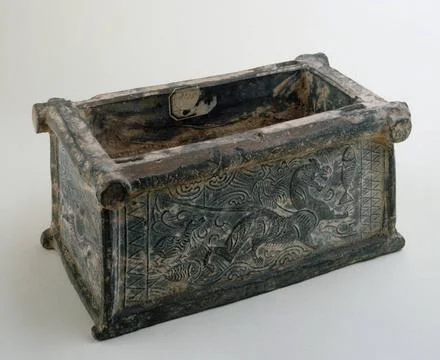 RECORD DATE NOT STATED  Well with tiger pattern, terracotta funeral object... 스톡 사진