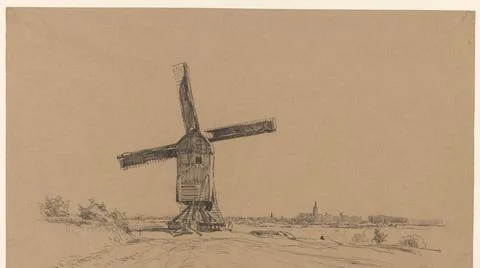 RECORD DATE NOT STATED  Windmolen, with city in the offing, Willem Bastiaa... Stock Photos