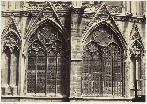 RECORD DATE NOT STATED  Windows of Notre Dame, Paris, 1853 Paris paper. ca... 库存照片