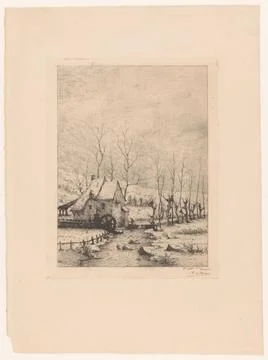 RECORD DATE NOT STATED  Winter landscape with Watermolen, Aristide de Bise... Stock-Fotos