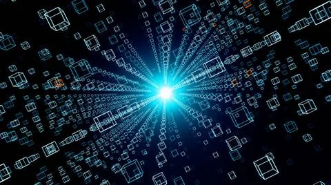 RECORD DATE NOT STATED Wire cubes in an infinite space. Endless loop of ne... Stock Photos