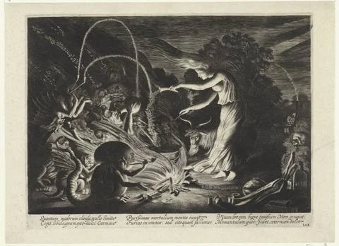 RECORD DATE NOT STATED  Witch, Jan van de Velde (II), 1626 print A witch a... 스톡 사진