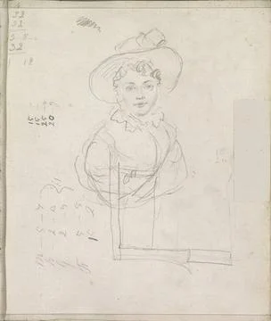 RECORD DATE NOT STATED  Woman with a hat, c. 1825 - c. 1829 Page 2 Recto f... Stock Photos