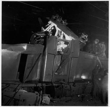 RECORD DATE NOT STATED Work on electricity after train accident. Copyright... Stock-Fotos