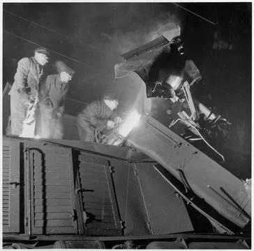 RECORD DATE NOT STATED Work on electricity after train accident. Copyright... Stock-Fotos