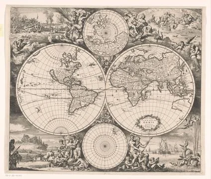 RECORD DATE NOT STATED  World map with an allegory on the four elements, R... Foto stock