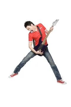 RECORD DATE NOT STATED Young Chinese man playing an electric guitar Beijin... Foto stock