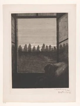 RECORD DATE NOT STATED  Young woman by open window in the moonlight, Herma... Stock Photos