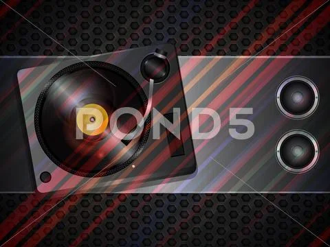 Record deck and speaker on metallic background Stock Illustration