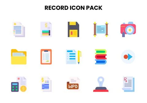 Record Flat Bundle Icons Pack Stock Illustration