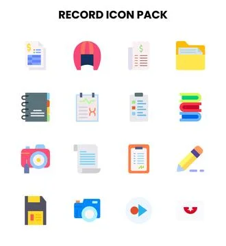 Record Flat Icons Pack 스톡 일러스트