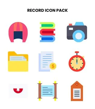 Record Flat Icons Pack Stock Illustration