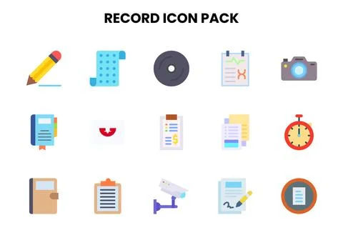 Record Flat Set Icons Pack Illustrazione stock