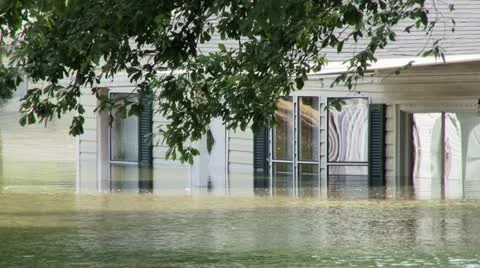 Record flooding in a trailer park Stock Footage 12576289