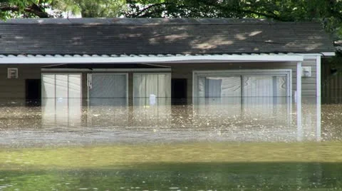Record flooding in a trailer park Stock Footage 12576329