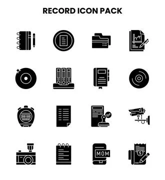 Record Glyph Bundle Icons Pack Stock Illustration