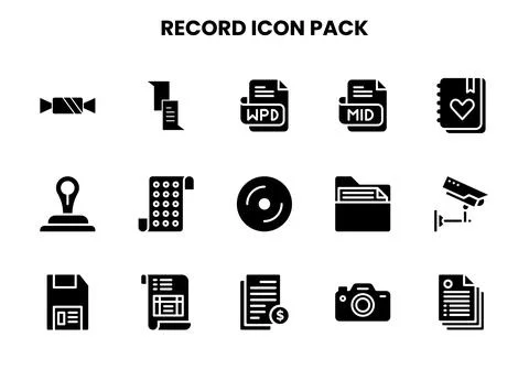 Record Glyph Bundle Icons Pack Illustrazione stock