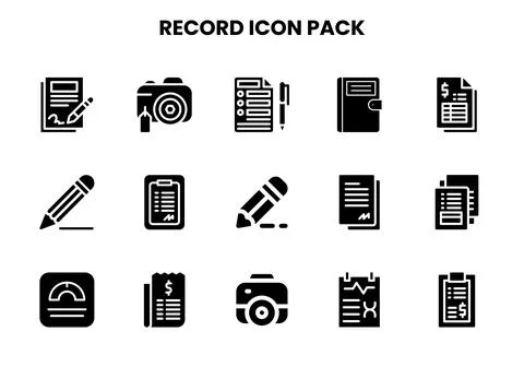 Record Glyph Collection Icons Pack Stock Illustration