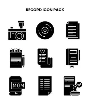 Record Glyph Collection Icons Pack Stock Illustration