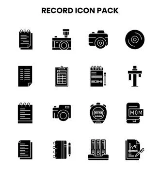 Record Glyph Design Icons Pack Illustrazione stock