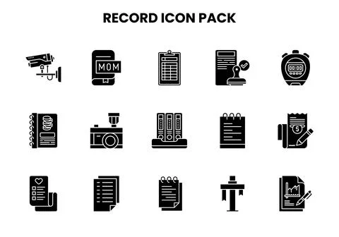 Record Glyph Scalable Icons Pack Ilustración de archivo