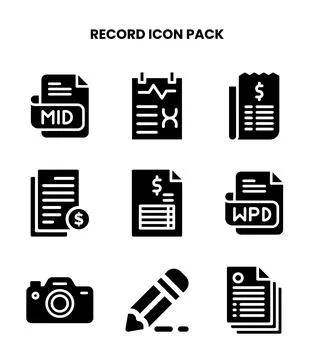Record Glyph Vector Icons Pack イラスト素材