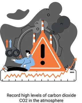 Record high levels of carbon dioxide CO2 in atmosphere. Problems of environment Illustrazione stock