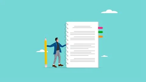 Record important information in a notebook paper, diary or article book, bu.. 库存插图