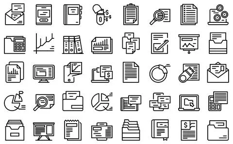 Record keeping icons set outline vector. Contract budget イラスト素材