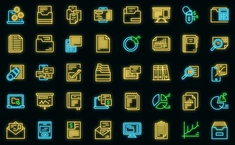 Record keeping icons set vector neon Illustrazione stock