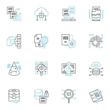 Record keeping linear icons set. Database, Ledger, Archive, Logs, Memo 스톡 일러스트
