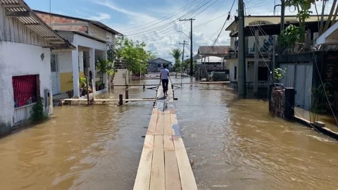 Record level flood in Amazon rivers, Manaus, Brazil, 4K Stock Footage 155029082