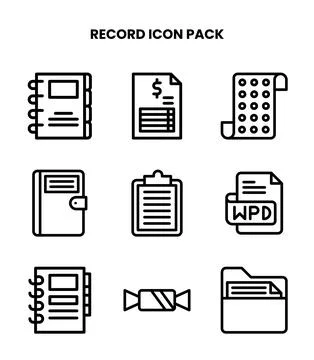 Record Line Icons Pack Stock Illustration