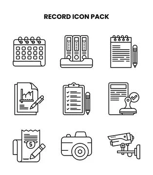 Record Line Set Icons Pack Illustrazione stock