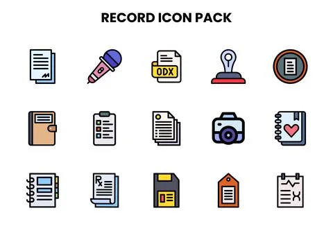 Record Lineal Color Vector Icons Pack Illustrazione stock