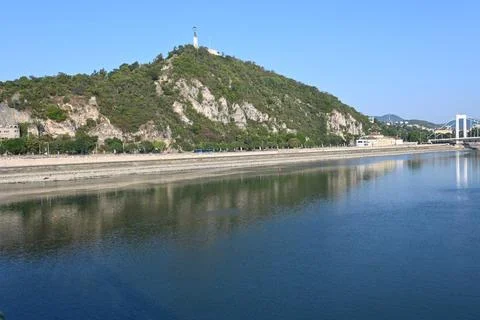 Record low Danube water level in Budapest in August 2026 Stockfoto's