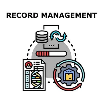 Record management organizing documenting archiving maintaining data Stock Illustration