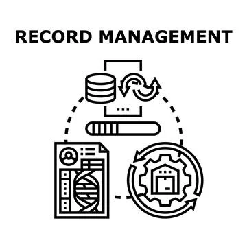 Record management organizing documenting archiving maintaining data Illustrazione stock