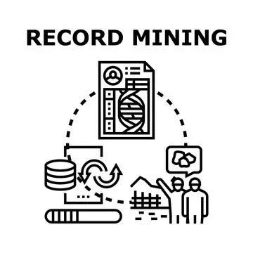 Record mining process accessing data for analysis Stock Illustration