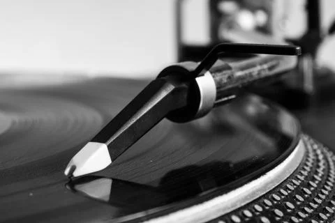 Record Player with black record &amp; needle Stock Photos