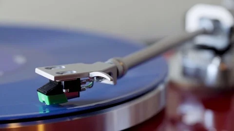 Record Player Blue LP Tight Shot Stock Footage 82463281