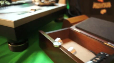 Record player Camera slide to headphone (Technic 1200) Stock Footage 46297602