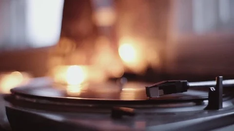 Record Player with Candle in Background Stock Footage
