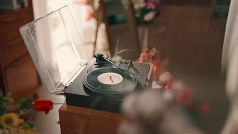 Record player close-up Video stock 295635373